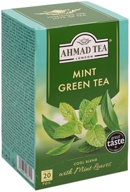 Ahmad Tea Mint Green Tea, Foil Wrapped Teabags, 20 ct (Pack of 1) - Caffeinated & Sugar-Free