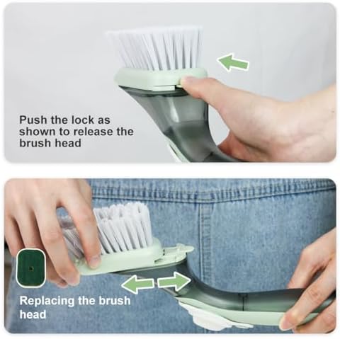 CQT Soap Dispensing Dish Brush Storage Set, Dish Scrubber with Handle, Kitchen Washing Brush for Pot Pan Sink Cleaning, Kitchen Brush with Holder and 1 Replaced Scouring Pad Head