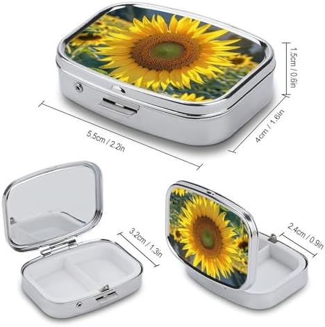Square Pill Box The Most Beautiful Sunflower Pill Case 2 Compartment Medicine Pill Organizer for Purse & Pocket Portable Travel Pillbox Medicine Vitamin Cod Liver Oil Storage Box Organizer