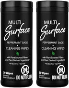 Plant Based Multi Surface Cleaning Wipes Pack of (2) 30 Pieces ach (60 Pieces) Peppermint Sage.
