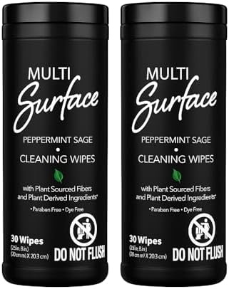 Plant Based Multi Surface Cleaning Wipes Pack of (2) 30 Pieces ach (60 Pieces) Peppermint Sage.