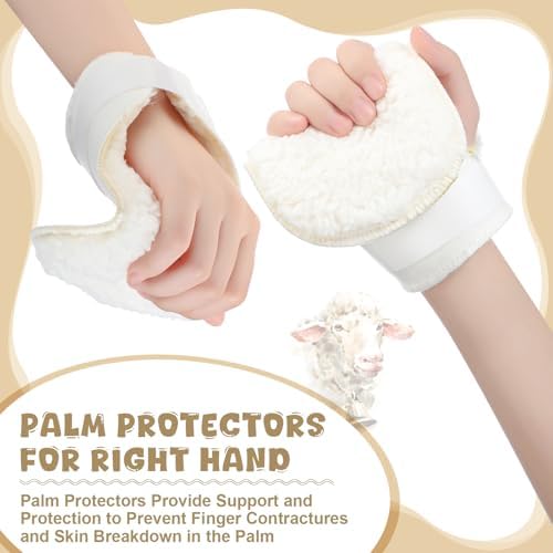 Nuanchu 4 Pcs Palm Protectors for Right Hand Finger Contracture Cushion Prevention Gloves Palm Guard Protection Pad with Sherpa Lining Band Soft Prevent Contractures for Hand Skin Breakdown