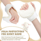 Nuanchu 4 Pcs Palm Protectors for Right Hand Finger Contracture Cushion Prevention Gloves Palm Guard Protection Pad with Sherpa Lining Band Soft Prevent Contractures for Hand Skin Breakdown