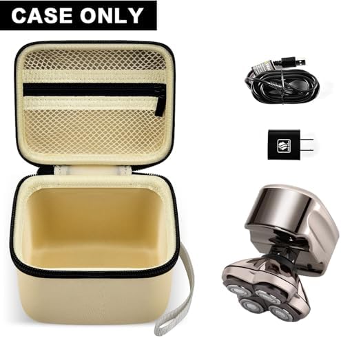 Case for Skull Shaver Electric Pitbull Pro Razor, Hard Travel Rotary Men Head Shavers Beard Trimmer Storage Carrying Box with Zipper Mesh Pocket for Men's Gold Pro Mustache Grooming Kit, Beige-Only