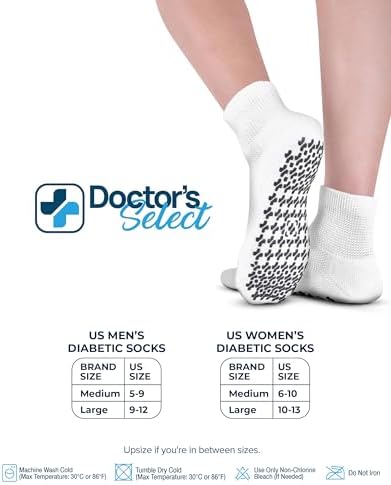Doctor's Select Diabetic Ankle Socks with Grippers for Men and Women - 4 Pair 1/4 Length Neuropathy Socks for Women