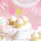 24 Pcs Smile Face Cupcake Toppers Selected Smile Expression Pack for Boys and Girls Paper Cupcake Toppers Baby Shower Birthday Party Cake Decorations Supplies