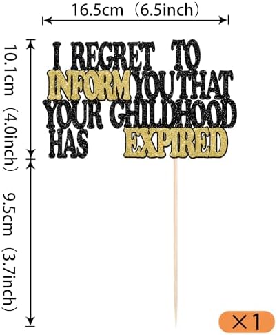 Rsstarxi 1 Pack 18th Birthday Cake Topper Glitter 18th Birthday Decorations I Regret to Inform You That Your Childhood Has Expired Cake Picks for Girls Boys 18th Birthday Party Cake Decorations