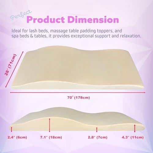Lash Bed Topper – Ergonomic Memory Foam Pad with Plush Cover, Spa Table Cushion for Eyelash Tech, Salon Mattress for Beauty Beds, Compatible with Massage and Spa Setups – 28/70" (71/178 cm), Beige