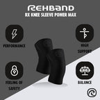 Rehband Rx Knee Sleeve Power Max, 1 piece, knee support 7mm neoprene, strongman, heavy lifting, longest knee sleeve, Colour:Carbon/Black, Size:L