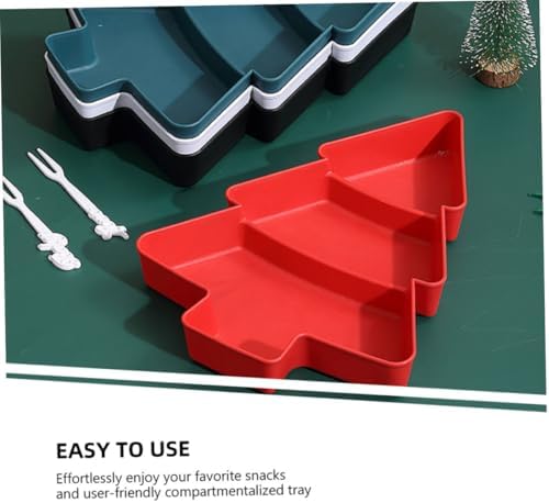 KALLORY Christmas Tree Candy Plate Snack Tray with Compartments Red Multi-grid Dry Fruit and Nuts Serving Platter for Holiday Party and Family Entertaining