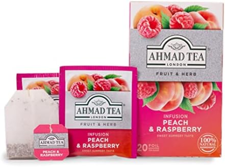 Ahmad Tea Infusions, Peach and Raspberry Teabags, 20 ct (Pack of 6) - Decaffeinated & Sugar-Free