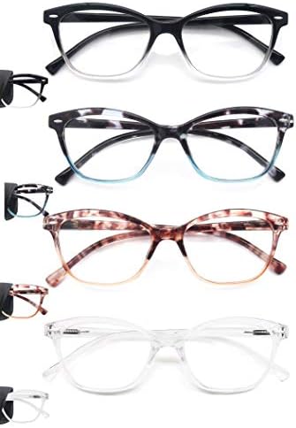 MODFANS Women Reading Glasses 2.0 4 Pair Stylish Ladies Readers with Comfort Spring Hinge Pattern Design Pouch Included