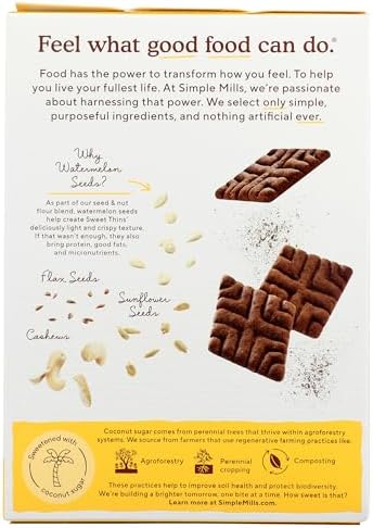 Simple Mills Chocolate Brownie Seed & Nut Flour Sweet Thins, Paleo Friendly & Delicious Sweet Thin Cookies, Good for Snacks, Nutrient Dense, 4.25 oz, Pack of 1