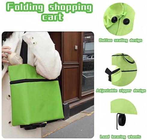 2-in-1 Foldable Shopping Cart with Wheels,Waterproof & Sturdy Grocery Bag Hand Truck, Collapsible Portable Rolling Tote for Supermarket,Laundry,Travel,33 lbs Capacity,Waterproof Oxford Fabric