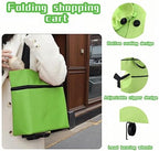 2-in-1 Foldable Shopping Cart with Wheels,Waterproof & Sturdy Grocery Bag Hand Truck, Collapsible Portable Rolling Tote for Supermarket,Laundry,Travel,33 lbs Capacity,Waterproof Oxford Fabric