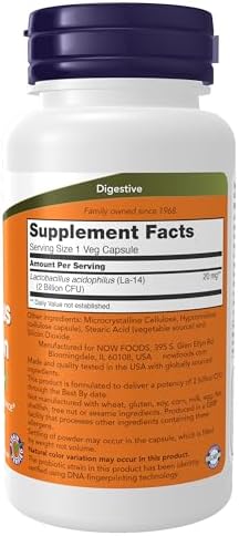 NOW Foods Supplements, Acidophilus, Two Billion, Strain Verified, Healthy Intestinal Flora*, 100 Veg Capsules