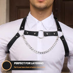 Men's PU Leather Chest Harness Belt with Chain, Adjustable Neck Harness Belt for Men, Male Punk Chest Shoulder Harness for Punk Cosplay, Muscle Show Clubwear Nightclub Stage Party Outfits X025