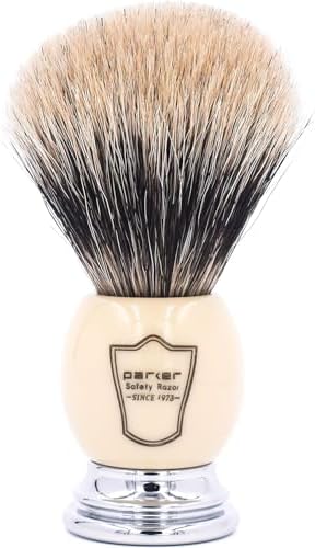 Parker Pure Badger Shaving Brush with Faux Ivory & Chrome Handle + Stand | 22mm Knot for Rich Lather | Handcrafted Shaving Tool for Cream or Soap | Classic Wet Shaving Brush | Iconic Brand