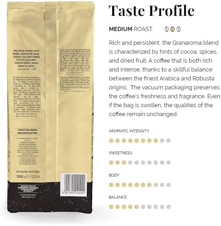 Caffe Vergnano 1882 Gran Aroma Whole Bean Arabica Medium Espresso Roast Coffee, 2.2lbs Bag - Italian Coffee Beans with Rich notes of Cocoa, Spices & Dried Fruit, Intensity 8/10-1000g Bag