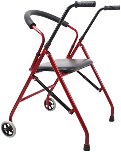 Two-Button Folding Walker with Wheels and Soft Seat Mobility Rolling Walker for Seniors and Adults Max Load Capacity 300lbs
