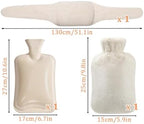 3 in 1 Hot Water Bottle Pouch with Waist Cover, Warm Water Bag, Pouch with Soft Belt, 1L Rubber Hot Water Bag with Soft Cover, for Pain Relief Waist, Back, Neck, White
