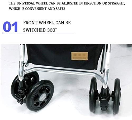 Walker for Seniors Rollator 4 Wheels Walking Rollator, Folding Mobility Walking Aid, Height Adjustable Seat Elderly Walker Aluminum Alloy Trolley