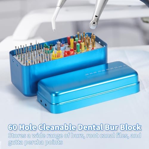 Annhua 60 Holes Dental Disinfection Burs Holder Station, Bur Block Organizer with Measurable Cover Autoclavable Aluminum Case for Lab, Dentist Tool - Red