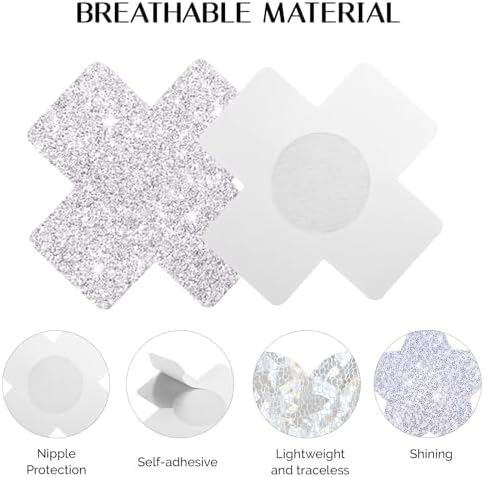 Glitters Pasties Rave Pack Nipple Covers Stickers Disposable Sticky Breast Petals Bra for Women Rave Outfit Party