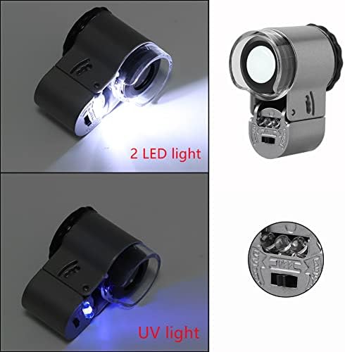 50X/60X Jewelry Loupe Mini Pocket Magnifier Portable Microscope Magnifying Glass with LED UV Lights Jewelers Loupe Magification for Jewelry Diamond Coins Stamps Antiques Currency Detecting