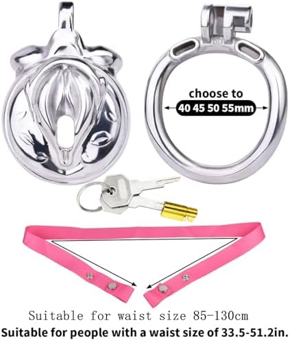 Flat Metal Protection Cage with Waist Belt, Male Portable Flat Cage for Cross-Dressing -USXA07 (Pink, 50mm Ring)