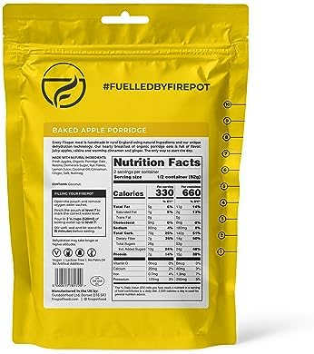 FIREPOT Baked Apple Porridge - Healthy Plant Based Dehydrated Camping & Backpacking Meals (2 Servings)