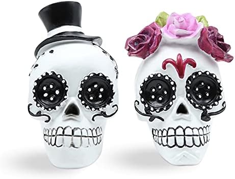 Barclay's Buys Better Home Goods Day of The Dead Skull Couple, Sugar Skull, Halloween Decor, Black and White Figurine Skeleton Set, Rose Wreath and Top Hat