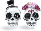 Barclay's Buys Better Home Goods Day of The Dead Skull Couple, Sugar Skull, Halloween Decor, Black and White Figurine Skeleton Set, Rose Wreath and Top Hat