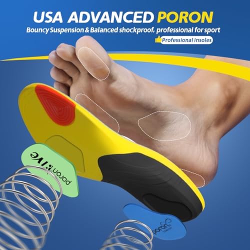 Professional Sport Insoles with Medium Arch Support and Shock Absorption for Plantar Fasciitis and Flat Feet Pain Relief in Men and Women, Orthotics Shoe Insert, Breathable & Anti-Slip, Blue, M
