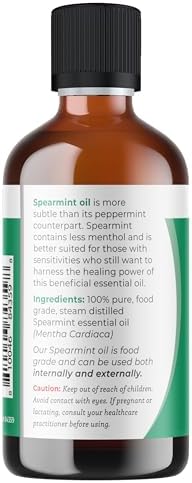 Viva Doria Spearmint Essential Oil, 100% Pure, Natural Spearmint Essential Oil, Undiluted, for Aromatherapy | Food Grade, 118 mL (4 Fluid Ounce)