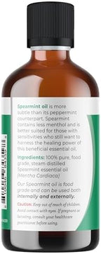 Viva Doria Spearmint Essential Oil, 100% Pure, Natural Spearmint Essential Oil, Undiluted, for Aromatherapy | Food Grade, 118 mL (4 Fluid Ounce)