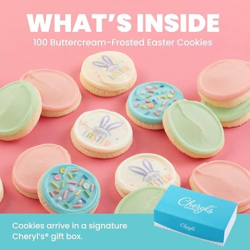 Cheryl's Cookies® Easter or Spring Gift Box, with 100 Buttercream-Frosted Sugar Cookies, Individually Wrapped, Easter or Spring Gift for Loved Ones, Family, Friends