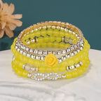 4 Pcs Cute Butterfly Charm Bracelets Set Gold Beaded Stackable Stretch Bracelets Bohemian Summer Jewelry Gifts for Women