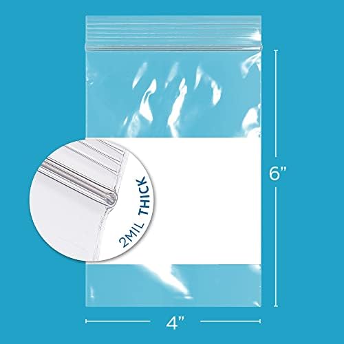 Clear Plastic Reclosable Zip Bags - GPI Case of 1000 4" x 6" 2 mil Thick Strong & Durable Poly Baggies With Resealable Zipper Top Lock & write-on white block, for storage, packaging & shipping