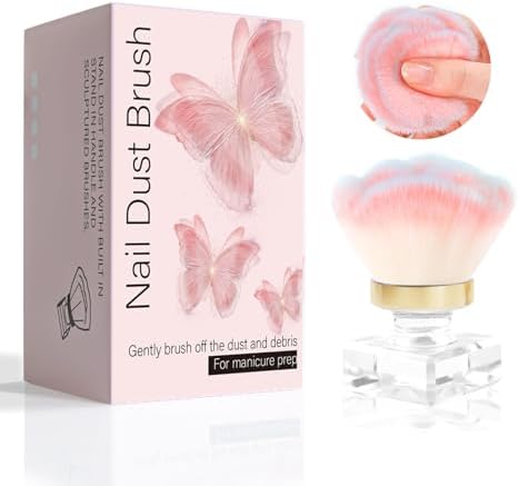 ANGNYA Nail Dust Brush, Pink Rose Soft Duster Brush Art Dust Powder Remover Makeup Manicure Brushes Clean Up Tools for Acrylic Nails