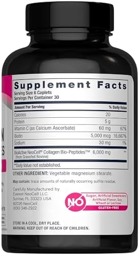 NeoCell Collagen Peptides Pills | 180 Tablets | with Vitamin C and Biotin | Grass Fed Bovine | Hair, Skin, & Nails | for Women and Men