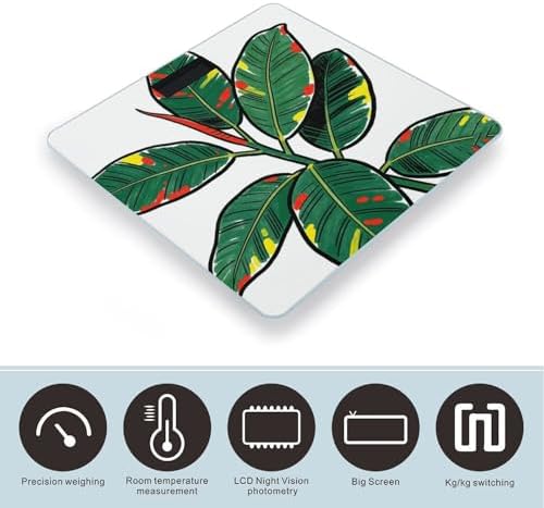 Tropical Leaf Body Weight Scale Accurate Stable Digital Bathroom Scale Safe Anti-Slip Home Scale with LCD Display, Anti-Slip Base & Safe Rounded Edge Design for Home Use