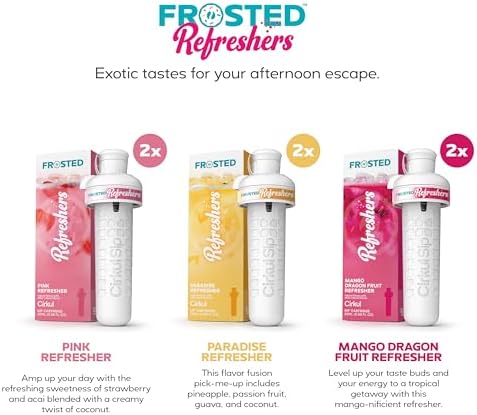 Cirkul Frosted Refreshers Caffeine Flavor Water Variety Pack, Makes 36 Drinks, No Sugar, Zero Calorie Drink Mix, (2 Pink, 2 Mango Dragon Fruit, 2 Paradise)