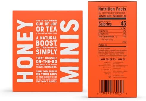 Nate's Honey Minis - Single-Serve 100% Pure, Raw & Unfiltered Honey - 0.49oz Packets, 20ct box