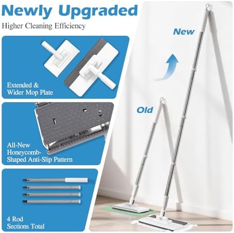 Masthome Clamp Mop Compatible with Swiffer Wet Jet Mops, 50" Stainless Steel Handle Mini Mop for Hardwood, Tile, Laminate, Marble, Wall, Window, Multi-Surface Floor Cleaning
