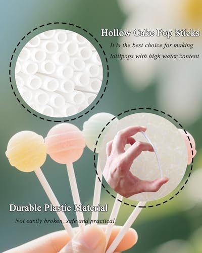 100Pcs Plastic Cake Pop Sticks, 6-inch Hollow Lollipop Sticks, Thick 4mm Candy Making Accesories for Hard Candy Chocolate Cookies Rice Krispie (6-inch)