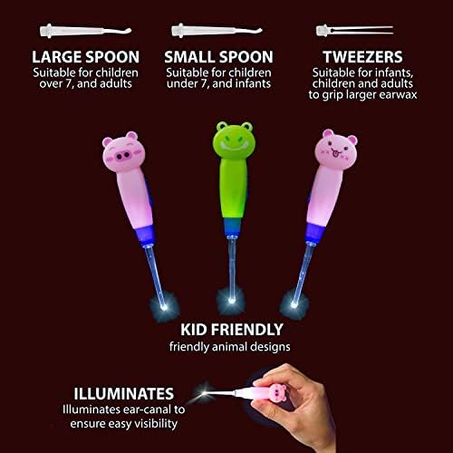 Ear Wax Removal Tool for Kids with LED Light, Remove Ear Wax with LED Light for Easy Access 3Pack