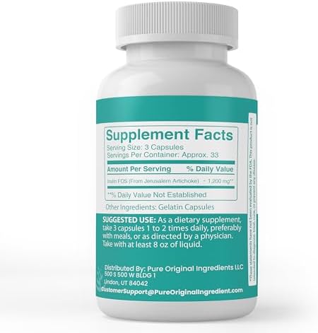 Pure Original Ingredients Inulin, (100 Capsules) Always Pure, No Additives Or Fillers, Lab Verified