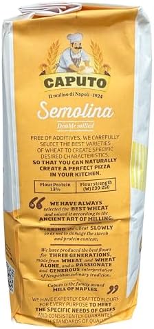 Antimo Caputo Semola Di Grano Duro Rimacinata Semolina Flour 2.2LB (1kg), Bag - All Natural Dough for Fresh Pasta (1 Bag of 2.2 Pound)