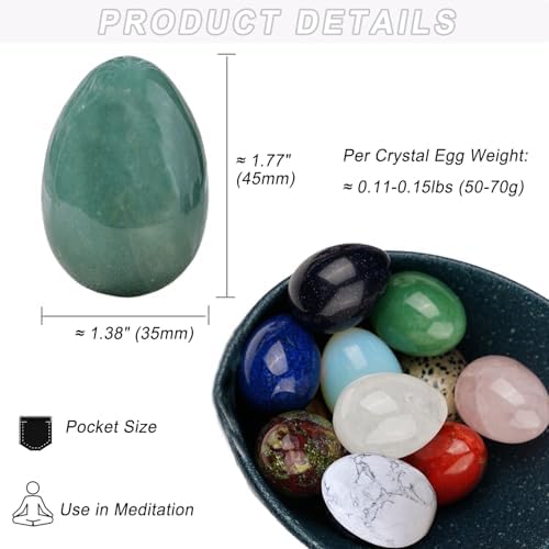 Erliway 1.8 x 1.4" Green Aventurine Crystal Eggs for Easter Day, 1 PC Natural Chakra Healing Crystal Egg Gift, Polished Pocket Palm Worry Crystals Gemstone for Reiki Meditation Anxiety Relief Décor
